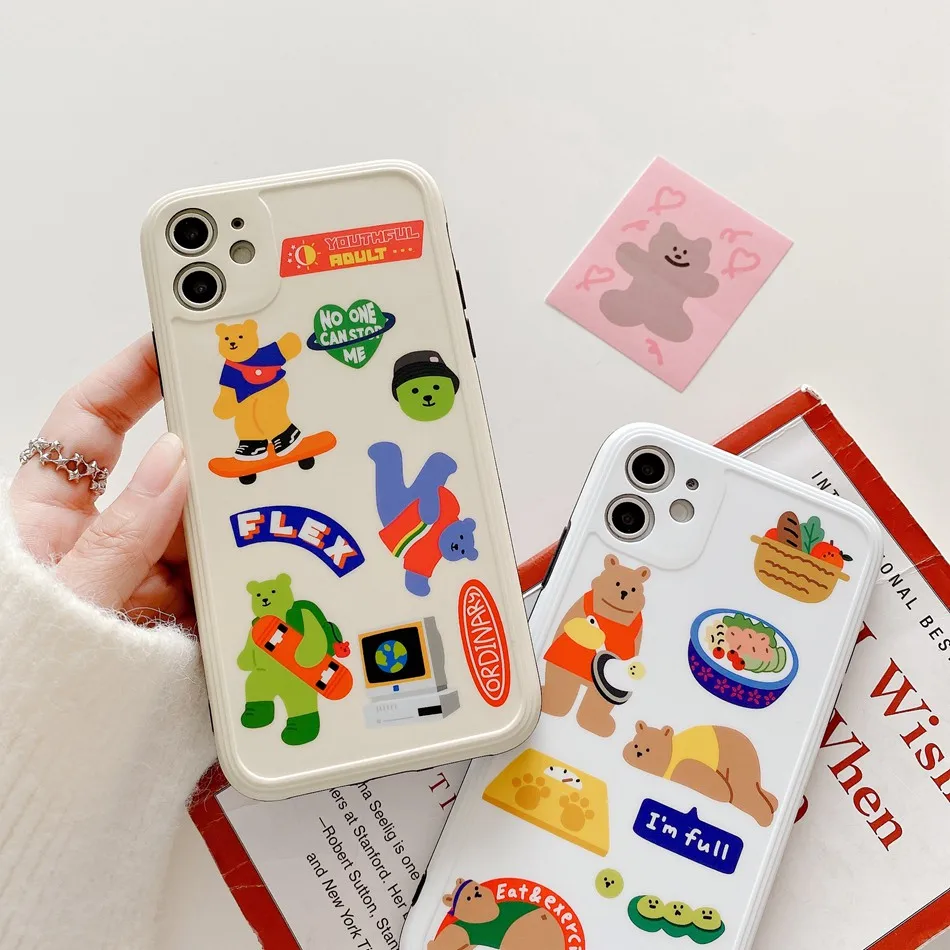 

For iPhone 11 Pro XS Max XR X Case Cute Fashion Cartoon Foodie Bear Phone Case For iPhone SE 8 7 Plus Soft TPU Shockproof Cover