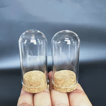 

2sets/pack 3.7*8cm Mini Size Cork Base Glass Tube Dome Diameter=3.7cm Height=8cm Dry Flower Bottle DIY Glass Tube