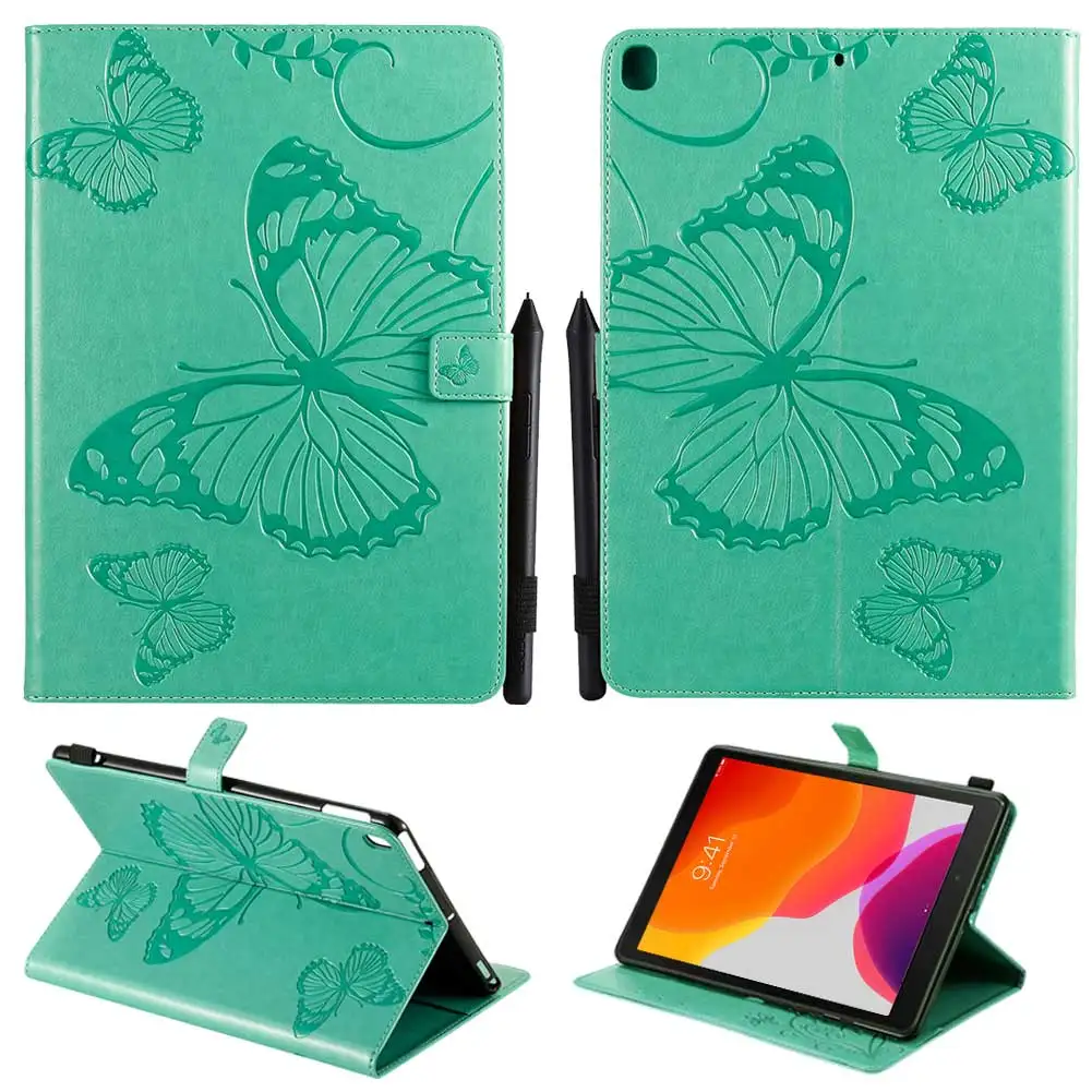 Green Противоударный смарт-чехол для iPad 10," iPad 7th Gen тисненый узор с бабочками из искусственной кожи флип-чехол-подставка для iPad Air Pro 10,5" - Цвет: Green