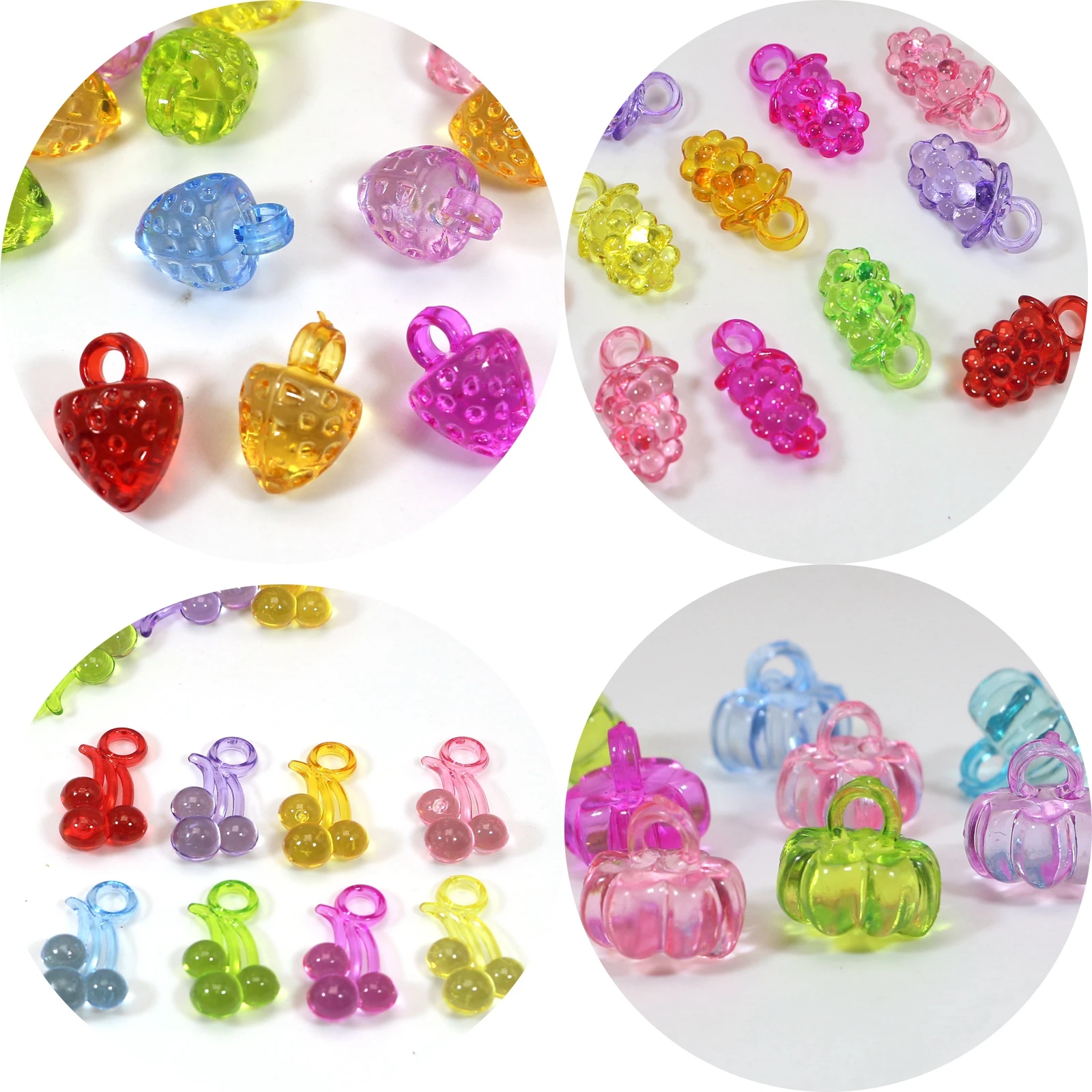 

100 Mixed Color Transparent Acrylic Mini Various Fruit Charm Pendants Craft DIY