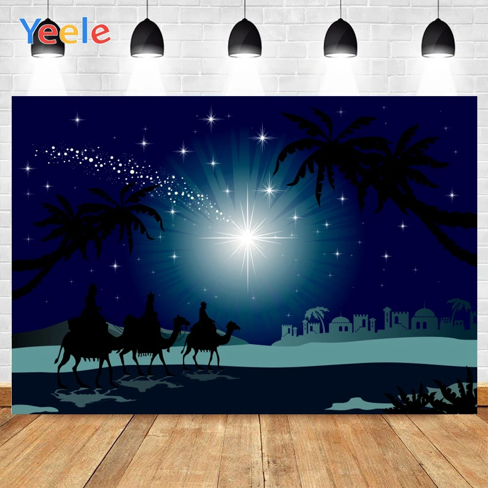 

Yeele Blue Night Bright Moon Star Camel Buildings Light Spots Background Photography Baby Photo Studio for Decor Customized Size