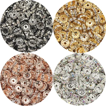 

50pcs Rhinestone Rondelles Crystal Beads 4 6 8 10mm Round Loose Beads For Jewelry Making DIY Necklace Bracelet Accessories