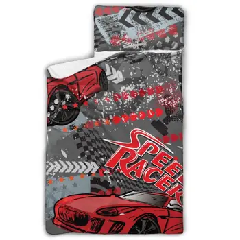 

Red Race Car And Arrow Print Nap Mat with blanket and Pillow for Toddler Baby Girls Portable Rolled Travel Blanket