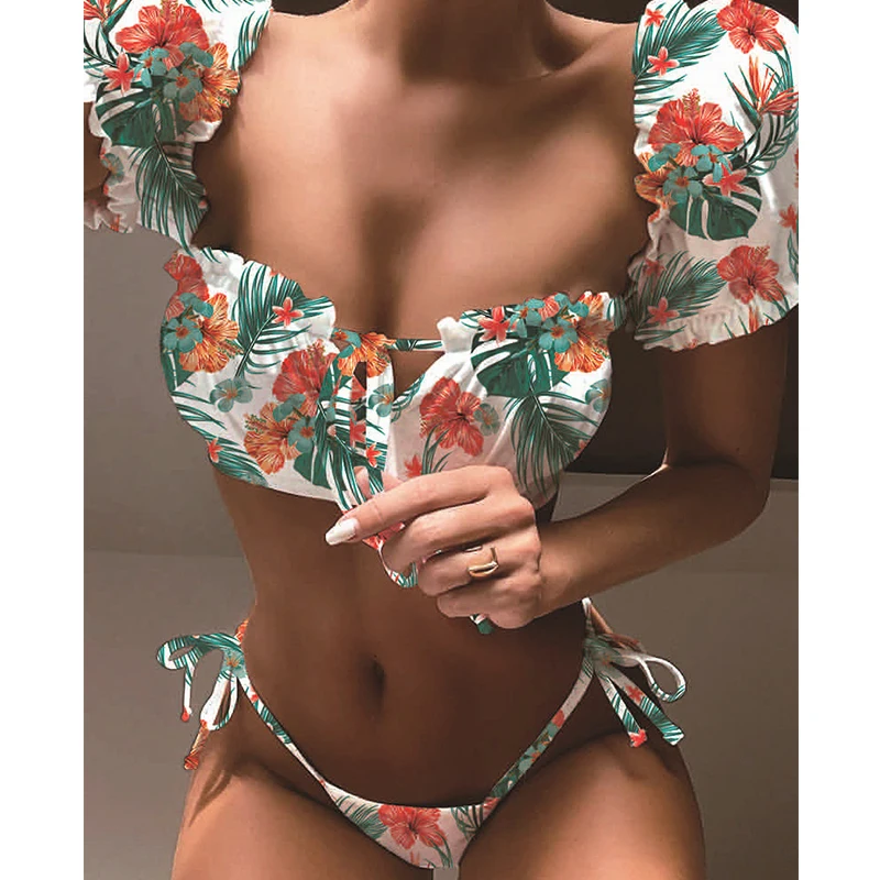 Сексуальное бикини в горошек для женщин, купальник из двух частей, пуш-ап, купальник с цветочным рисунком, купальный костюм, Бразильская пляжная одежда, купальный костюм