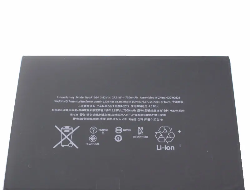 10 шт./лот 7306mAh 0 zero cycle A1664 Сменный аккумулятор для iPad Pro 9,7 ''3,82 V Аккумулятор для планшета