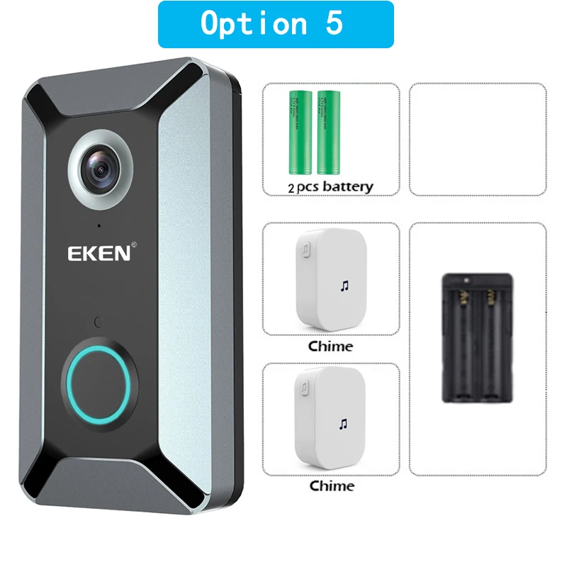 Option 5 Eken V6 wifi умная Беспроводная 720P Водонепроницаемая видеокамера на дверной звонок Облачное хранилище дома безопасности домофонный дверной звонок серый - Цвет: Option 5