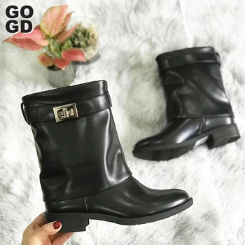 

[GOGD] 2020 Fashion Ankle Boots Rivet Shoes Woman Buckle Strap Ladies Chunky Heels Female Punk Rome Footwear size 36-41