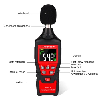 

Handheld Sound Level Test Tool Noise Meter Decibel Test with Backlight Digital Display HT622B ALI88