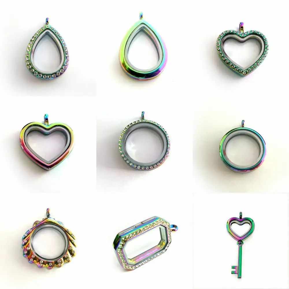 

Rainbow colormagnetic glass living floating locket could put in floating locket charm making necklace keychain