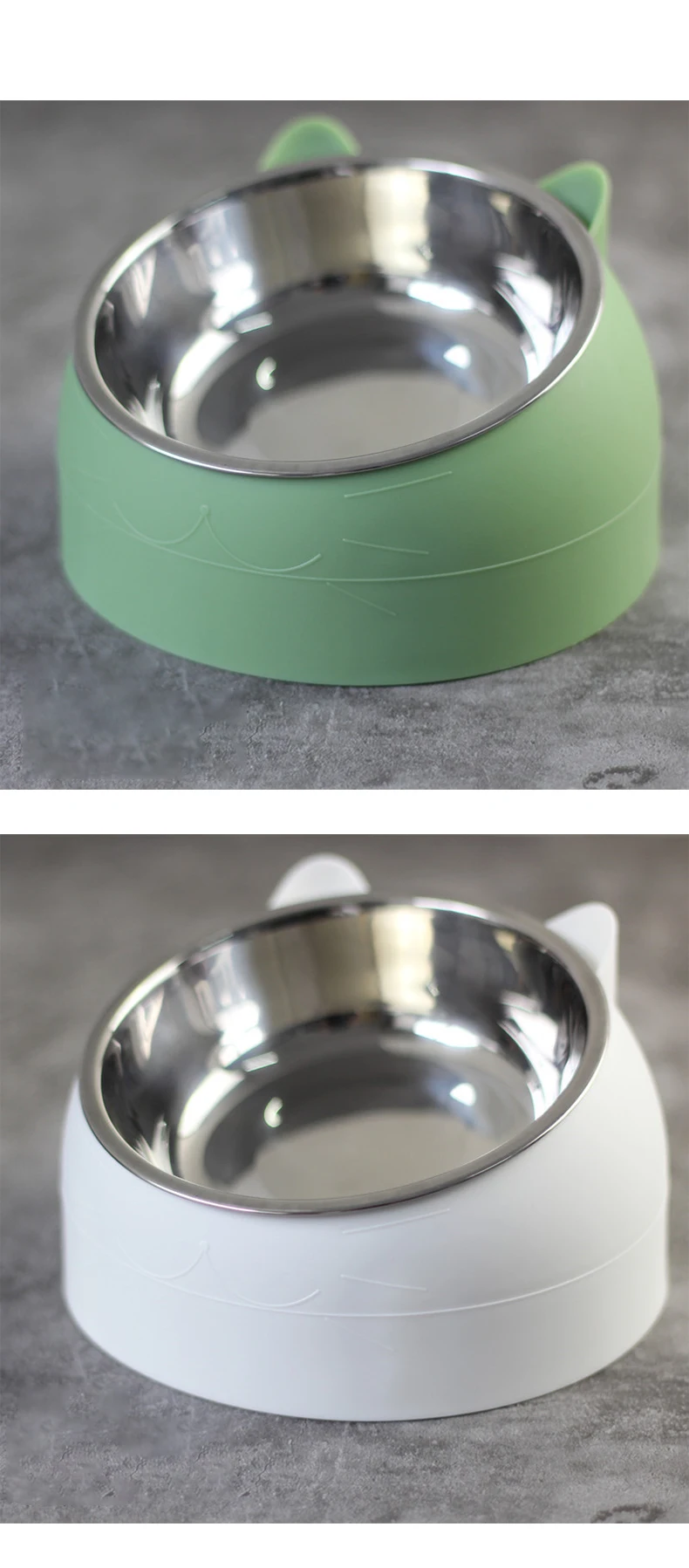 Pet Cat Bowl Stainless Steel 15 Degrees Tilted Safeguard Neck Dog Cat Feeder Pet Food Water Feeding Bowl For Puppy Cat Supplies
