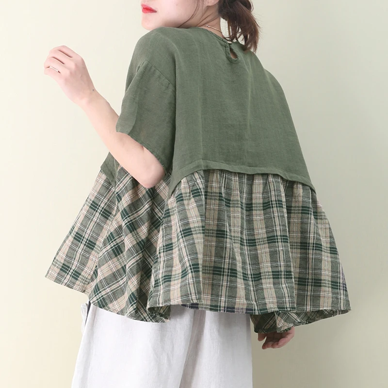 

[EWQ] 2020 Spring Summer New Pattern Round Collar Short Sleeve Fake Two Piece Vintage T-shirt Women AJ01706