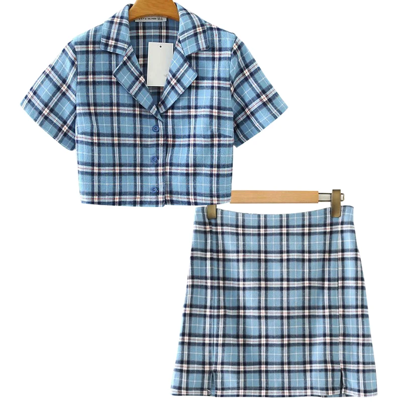 Conjunto de 2 piezas de falda a cuadros para mujer, conjunto de 2 piezas, moderno y ajustado, elegante, con carácter, para ir al trabajo, top corto, falda, traje|Conjuntos de mujer| - AliExpress