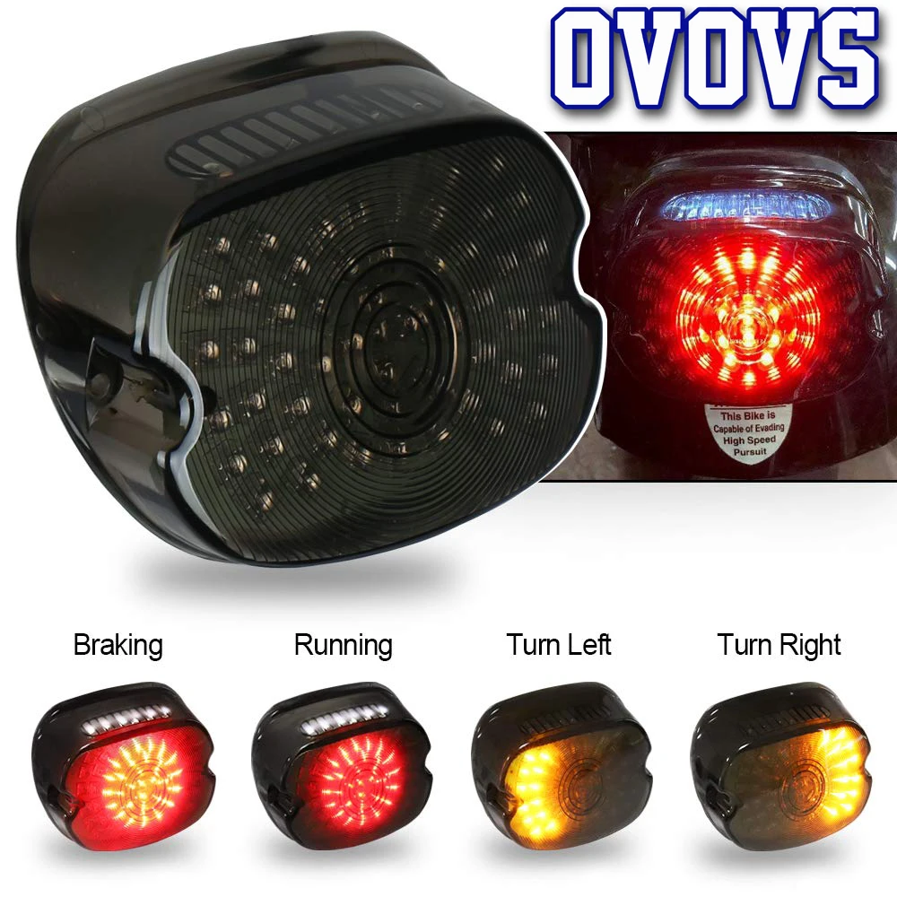 PBYMT Smoked LED Tail Light Brake Turn Signal Light Lay Down Taillight Compatible for Harley Davidson Dyna Sportster Road King Electra Glid 2002-2010