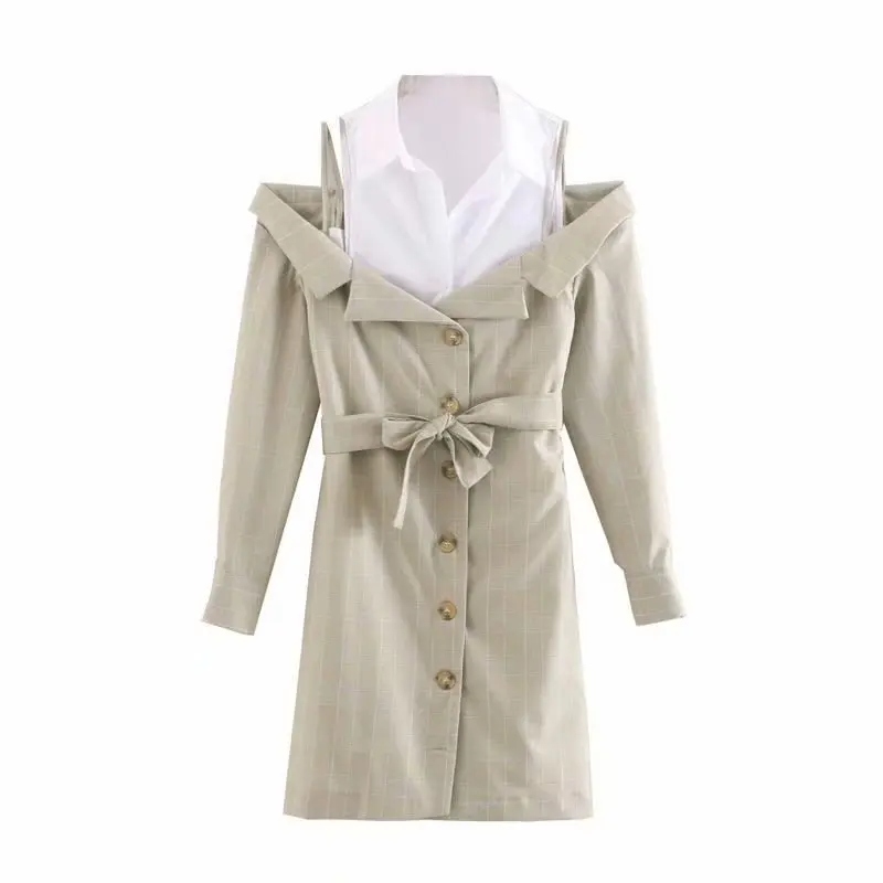 

Europe And America 2019 Summer WOMEN'S Dress off-Shoulder Joint Pattern Suit Dress A9gs9207