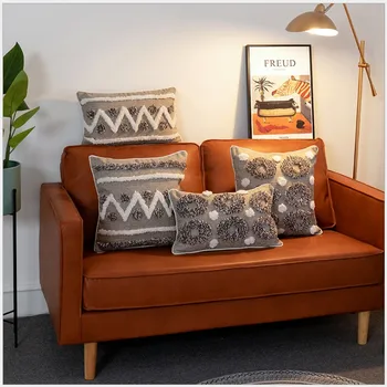 

Coffee Wave Cricle Embroidery Pillow Cover Morocco Tassels Home Decor Cushion Cover PillowCase Pillow Sham 30x50cm/45x45cm