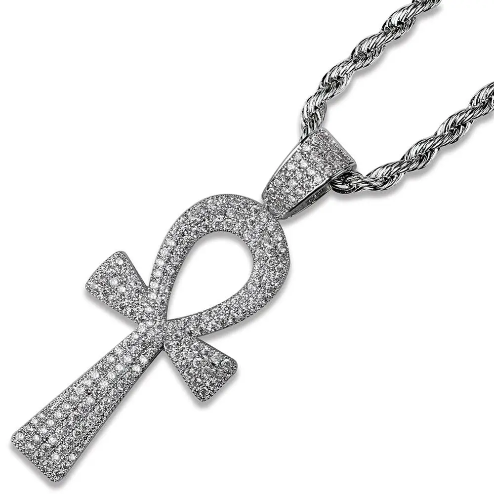 AAA + фианит проложенный Iced Out Bling Life Key Ankh Крест Подвески ожерелье для мужчин и