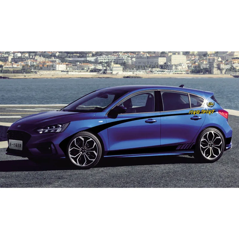 Спортивные полосатые автомобильные наклейки для Ford Focus ST RS с обеих сторон, спортивные авто наклейки - Название цвета: Blue car