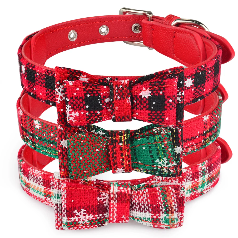 Рождественский ошейник для собак и колокольчик, тканевый Женский Мужской ошейник для щенка, регулируемый галстук-бабочка, XS-L