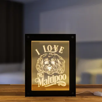 

I Love My Maltipoo Maltese Poodle Mixed Breed Dog Acrylic LED Edge Lit Wooden Picture Frame Kid Room Bedside Sleepy Night Light