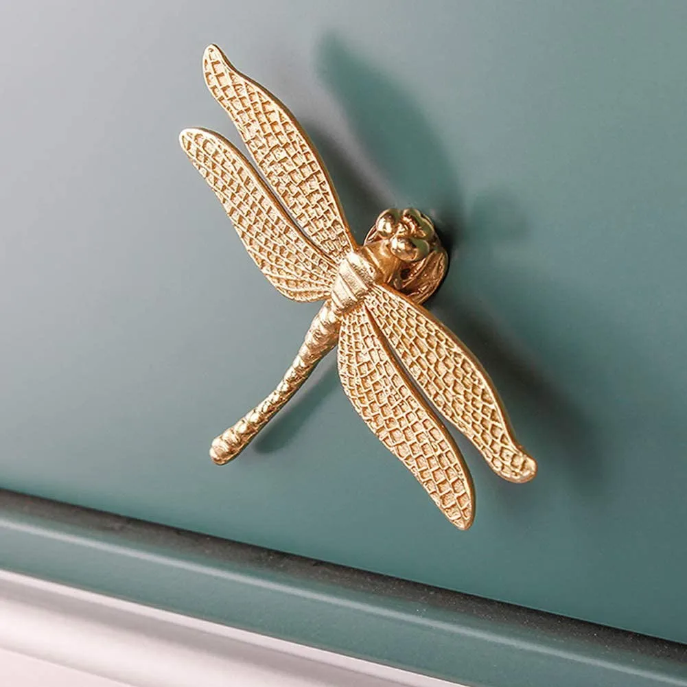Copper Color Drawer Knobs Dragonfly-shaped Dresser Furniture Handles Fixed Clip Hanging Rack Hook Wardrobe Door Pulls | Обустройство