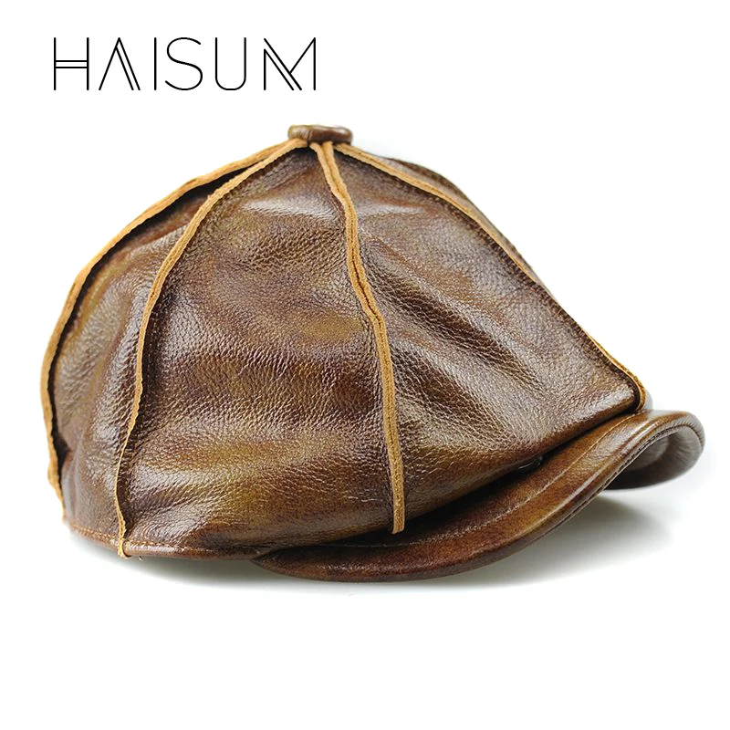 

2018 Top Fashion Sale Fitted Adult Unisex Haisum Genuine Leather Hat Cap The Most Popular Cowhide Warm Winter With Padding Cs08