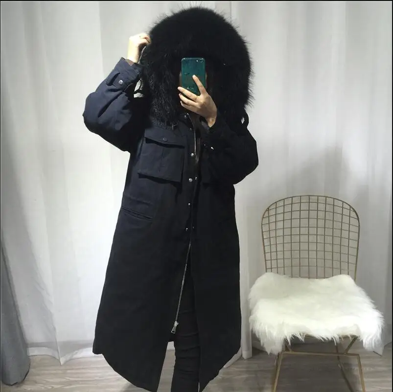 grand rеel naturel fourrure de raton laveur col ecpais chaud vers le bas Parka а capuche Long canard blc vers le bas veste