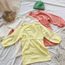 Платье в Корейском стиле с бантом для девочек модные хлопковые осенние платья для девочек 2-7 лет, PQ53