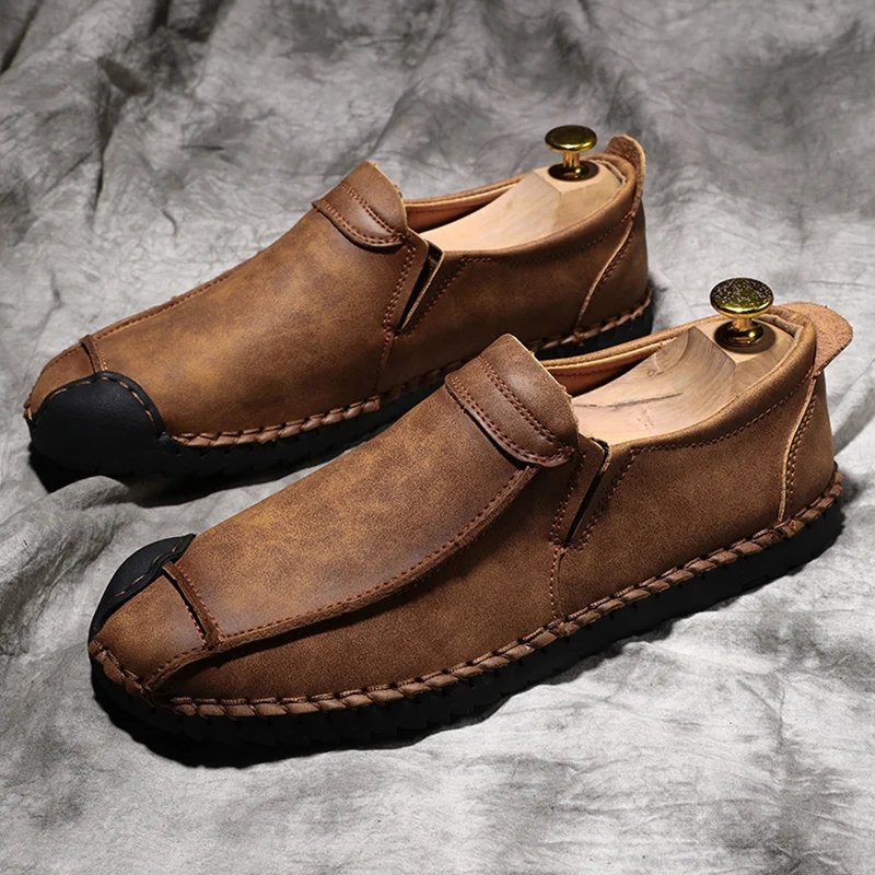 Casual authentic men's shoes leather waterproof and comfortable spring and autumn quality driving shoes large size 48