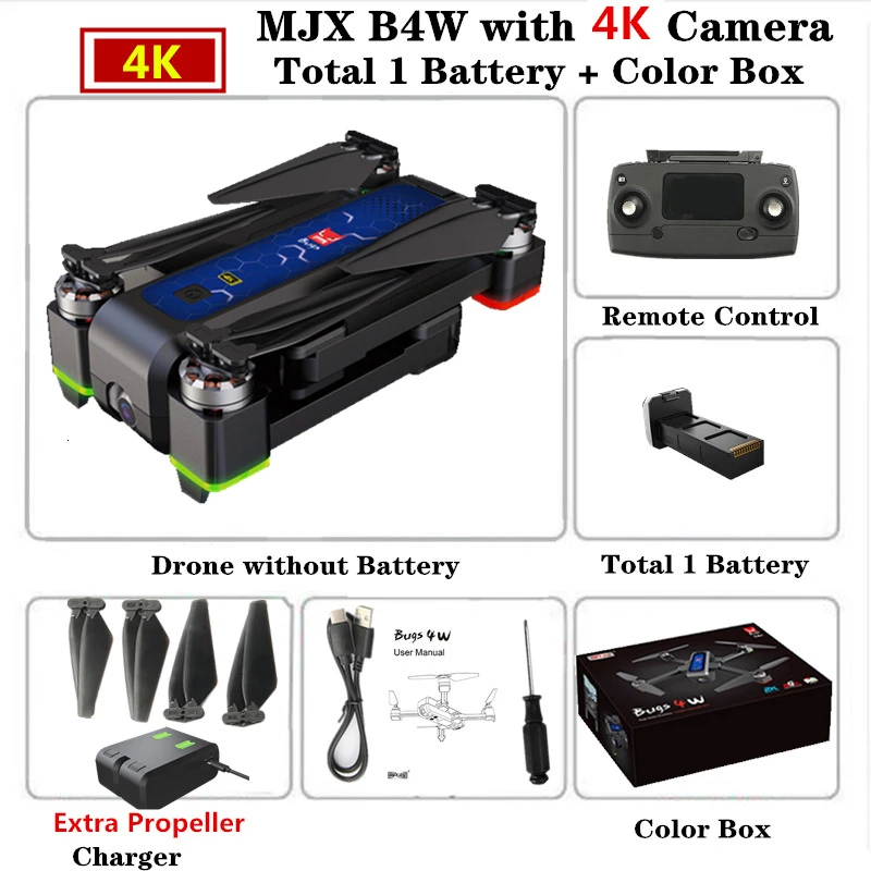 MJX B4W gps Дрон 5G wifi FPV 4K HD камера Анти-встряхивание 20 минут время полета км gps оптический поток слежения бесщеточный Квадрокоптер игрушка в подарок - Цвет: Blue 1B Color Box