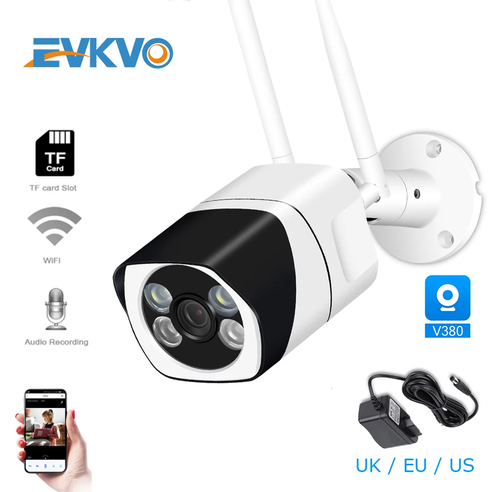 

EVKVO 1080P WIFI IP Camera CCTV Two Way Audio Onvif IR CUT Night Vision Waterproof Outdoor CCTV Security Video Camera APP V380