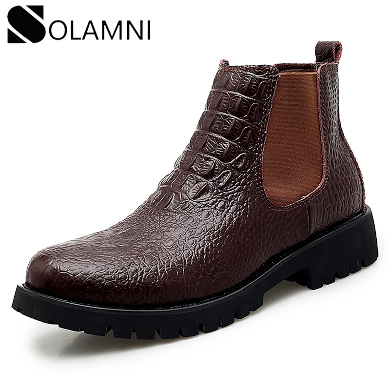 

Brand Leather Men Chelsea Boots Crocodile Pattern Autumn Winter Ankle Boots Male Platform Motorcycle Boots Western Botas Hombre