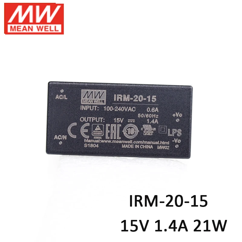 MEAN WELL IRM-20-15 21W PCB-mount assemble Encapsulated Power Module 110V/220V AC to 15V DC 1.4A type Supply | Обустройство дома