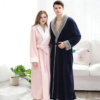 

Lady Sleepwear Lovers Flannel Nightgown Intimate Lingerie Coral Fleece Kimono Robe Gown Winter Warm Nightwear Home Clothes