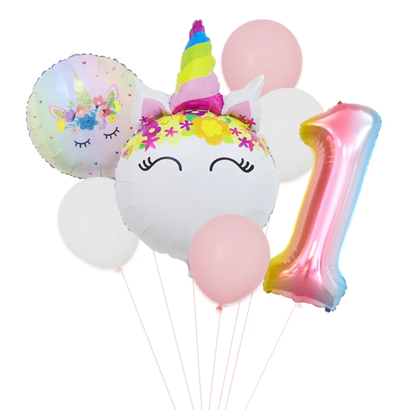 7Pcs arcobaleno numero palloncini unicorno Set 1 2 3 4 anni unicorno tema  festa di compleanno decorazione anniversario Globos giocattoli per bambini