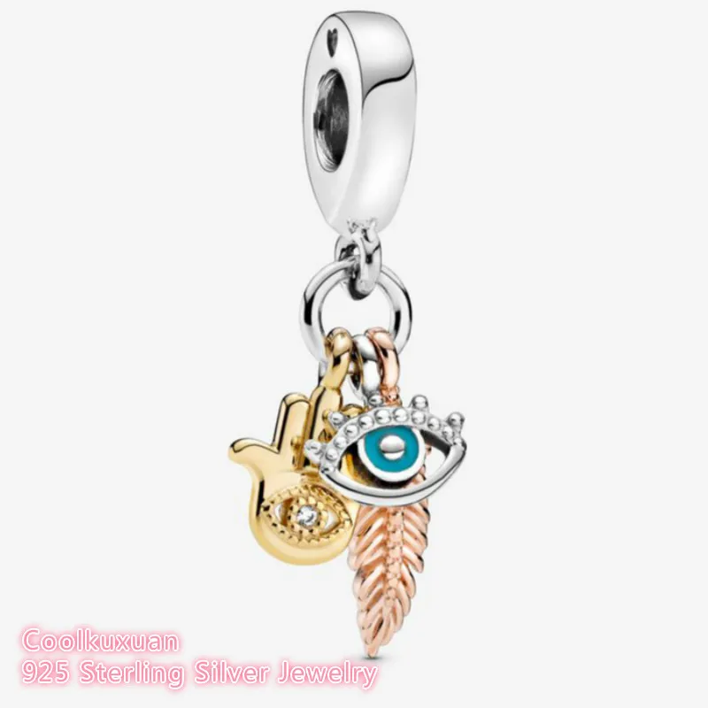 

100% 925 Sterling Silver Hamsa, All-seeing Eye & Feather Spirituality Dangle Charm beads Fits Original Pandora bracelets Jewelry