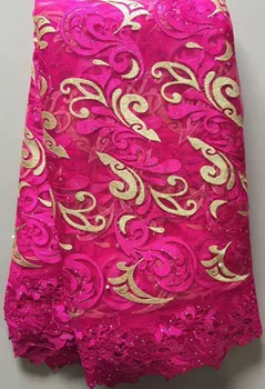 

ROSE 2020 African Net Lace Fabric Embroidered French Tulle with beads For Sewing Nigerian Wedding Women Dress Fabrics SLL2854