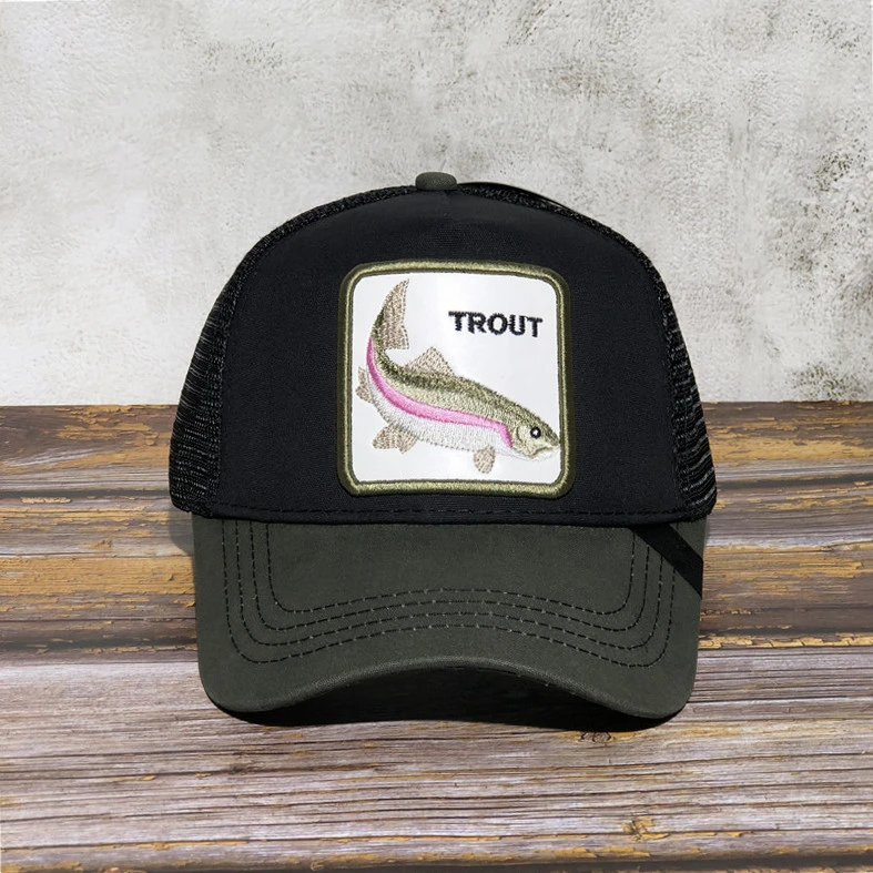 TROUT Высокое качество Одинокий волк петухи Животное Бейсболка s Сетка Дальнобойщик Кепка петухи шляпа c вышивкой, для отца Мужская и Женская Бейсболка s - Цвет: TROUT