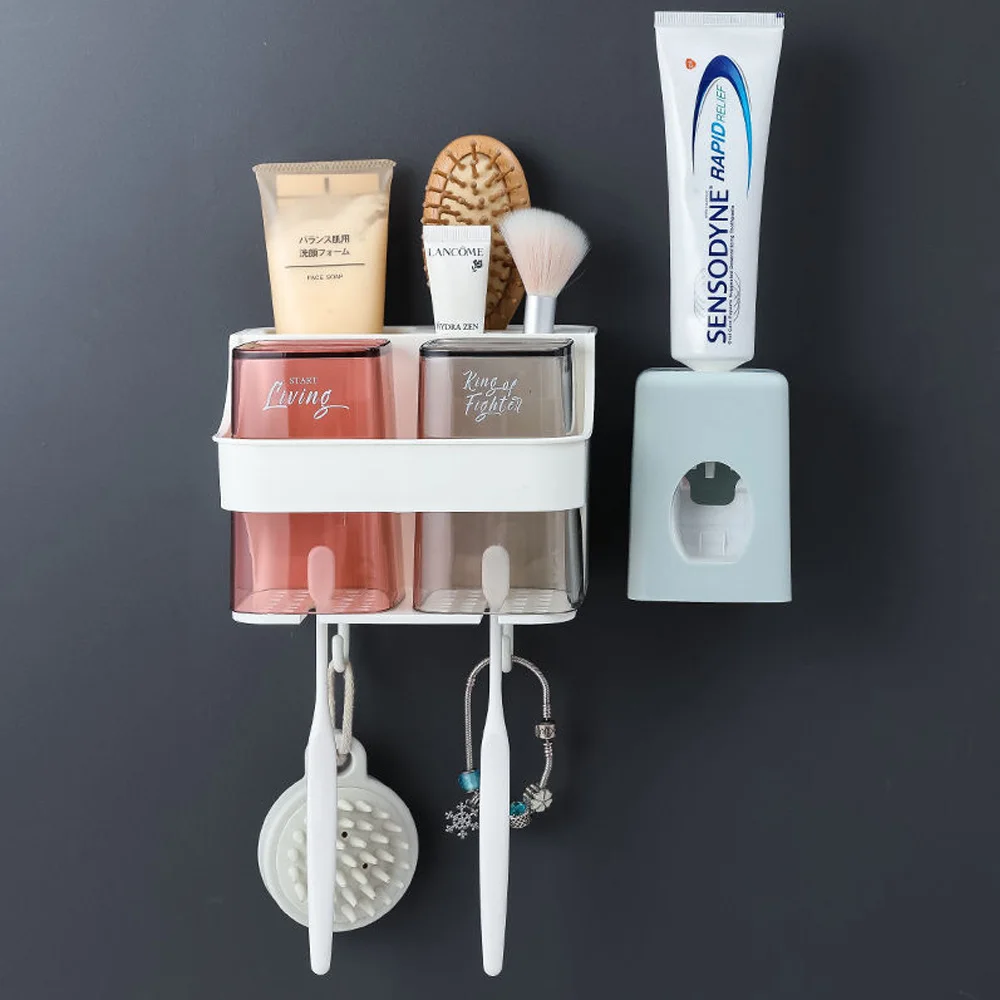 Настенный держатель для зубной щетки, подставка для зубной щетки, набор для зубной щетки, держатель для дозатора зубной пасты, аксессуары для ванной комнаты - Цвет: 2 PCS Cup Set