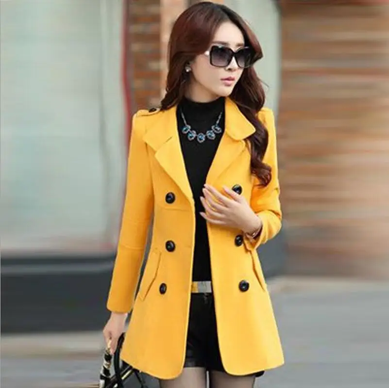 yellow Зимняя одежда Короткое шерстяное пальто женское пальто корейское осеннее шерстяное пальто Модная двубортная куртка элегантная смесь 77 - Цвет: yellow