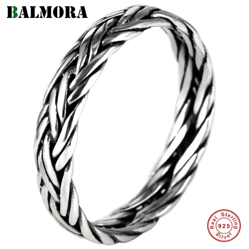 BALMORA Настоящее серебро 925 проба плетение укладки свадебное кольцо кольца для мужчин и женщин пара статусные модные ювелирные изделия Anillos