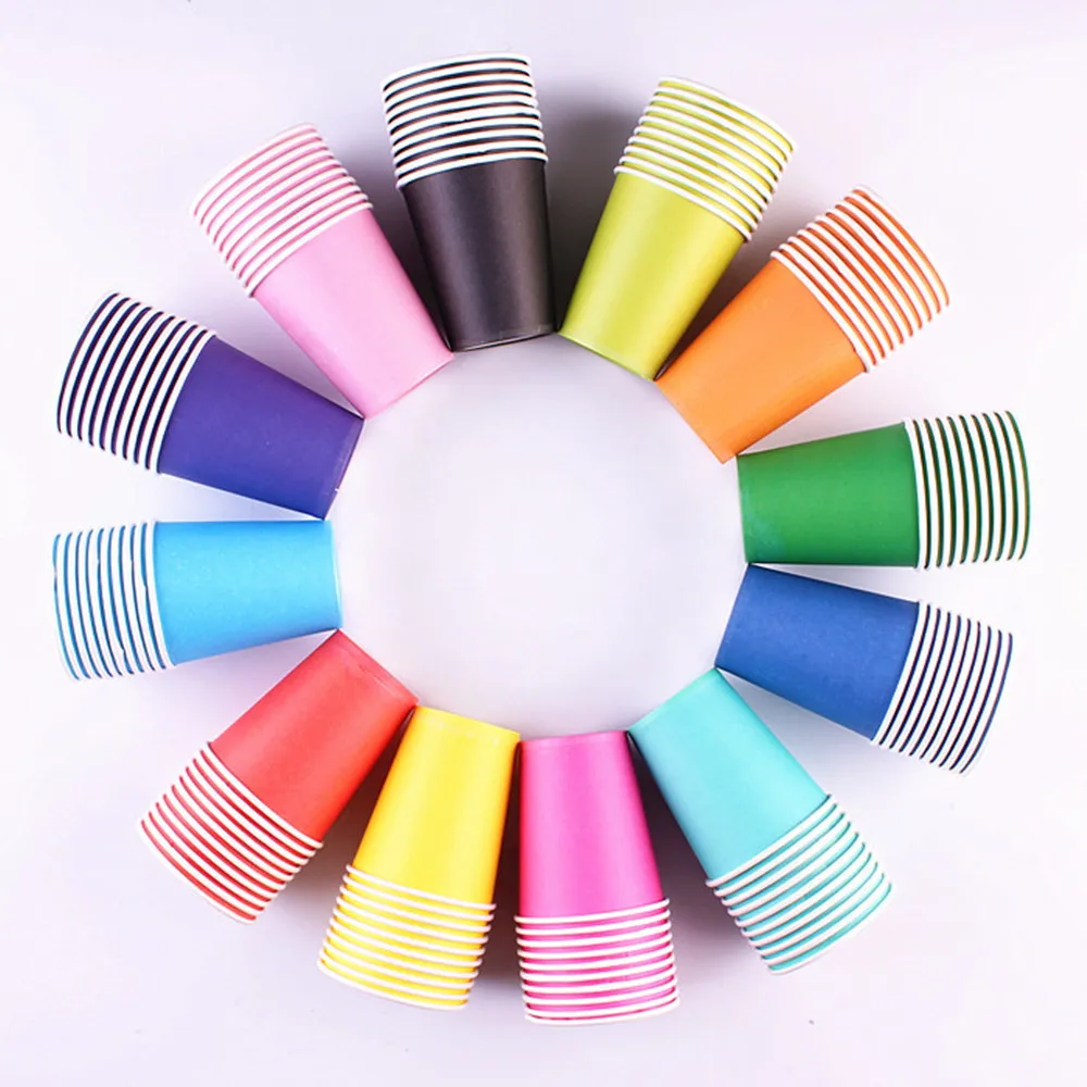 Description Picture 3 of item20Pcs/set  Blue Pink Yellow Colorful Disposable Tableware Happy Birthday Paper Plate Cup For Wedding Party Supplies Baby Shower