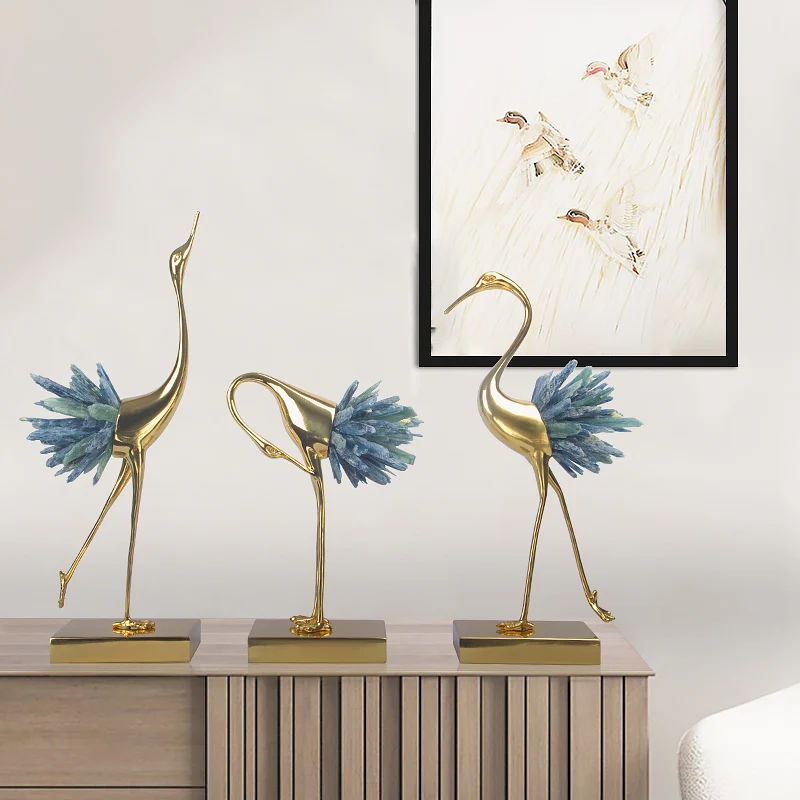 

Light Luxury Ornaments Modern Crystal Crane New Chinese Home Decoration Living Room Porch TV Cabinet Model Room Decoration