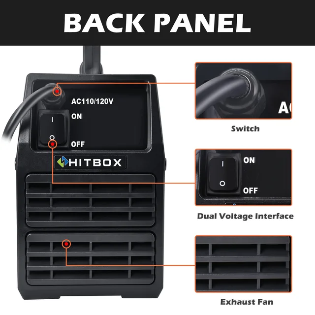 HITBOX HBM200 Compacto 3 en 1 Soldador de Hilo Sin Gas Portátil Pantalla  LCD Digital Máquina de Soldador MIG con 200A Soldador MMA : .es:  Bricolaje y herramientas