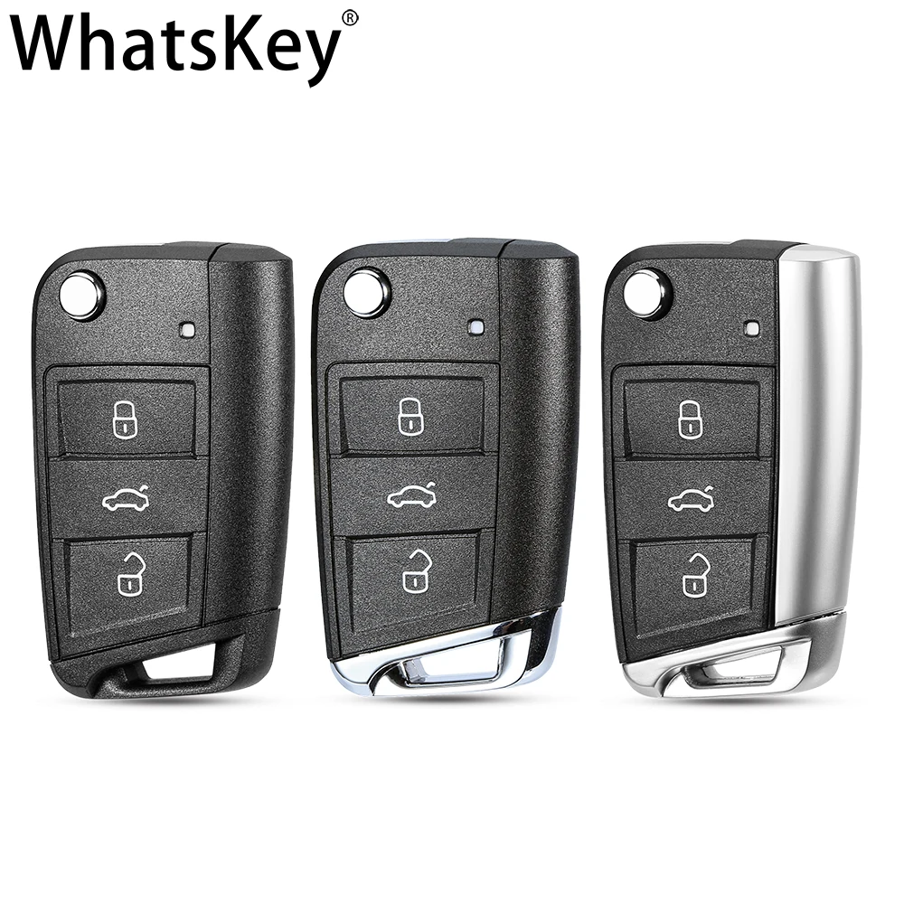 WhatsKey 3 Flip botón carcasa de llave a distancia de coche para Volkswagen Skoda Octavia A7 VW Golf 7 MK7 Seat Leon Passat Beetle Polo Bora