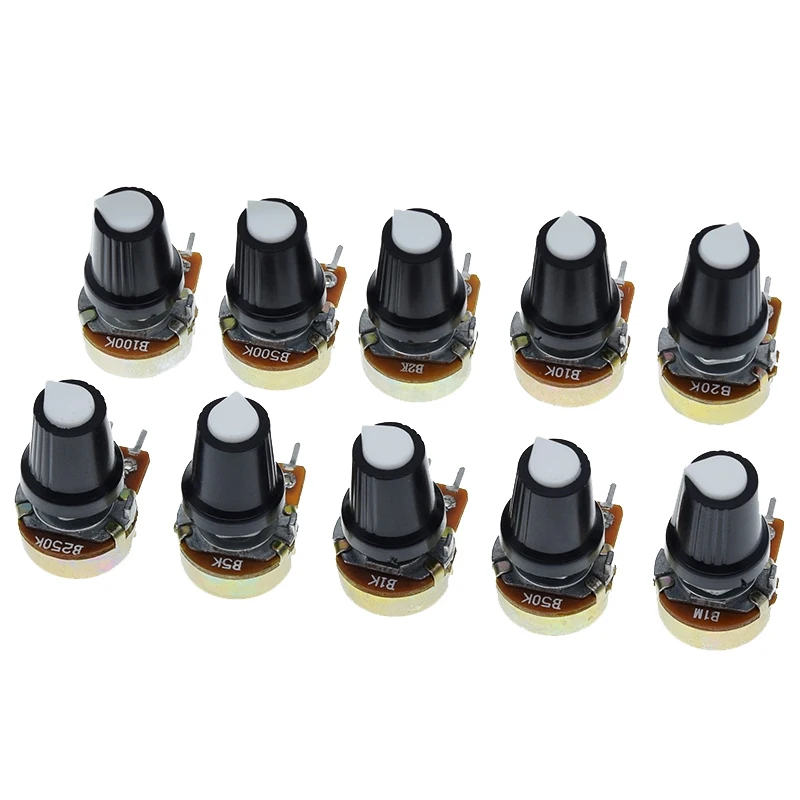 5/10er-Set WH148 1K 10K 20K 50K 100K 500K Ohm 15mm 3-Pin Linearer Drehpotentiometer-Widerstand für Arduino mit AG2 Weißer Kappe – Detail 6