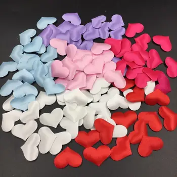 

100Pcs Silk Sponge Satin Fabric Cute Heart Petals Wedding Layout Petals DIY Romantic Heart Scrapbook Accessories for Wedding N
