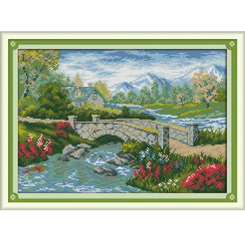 

The Bridge River 4 Counted Cross Stitch 11CT 14CT Cross Stitch landscape Cross Stitch Kits for Embroidery Home Decor Needlework