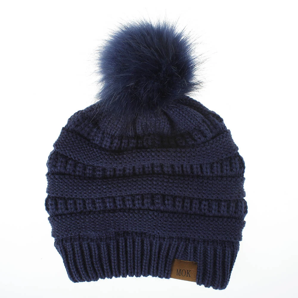 Navy blue XPeople, мужская и женская зимняя шапка ручной вязки, громоздкая шапка, громоздкая зимняя вязаная шапка, шапка с помпоном из искусственного меха, шапка с помпоном, Лыжная шапка - Цвет: Navy blue
