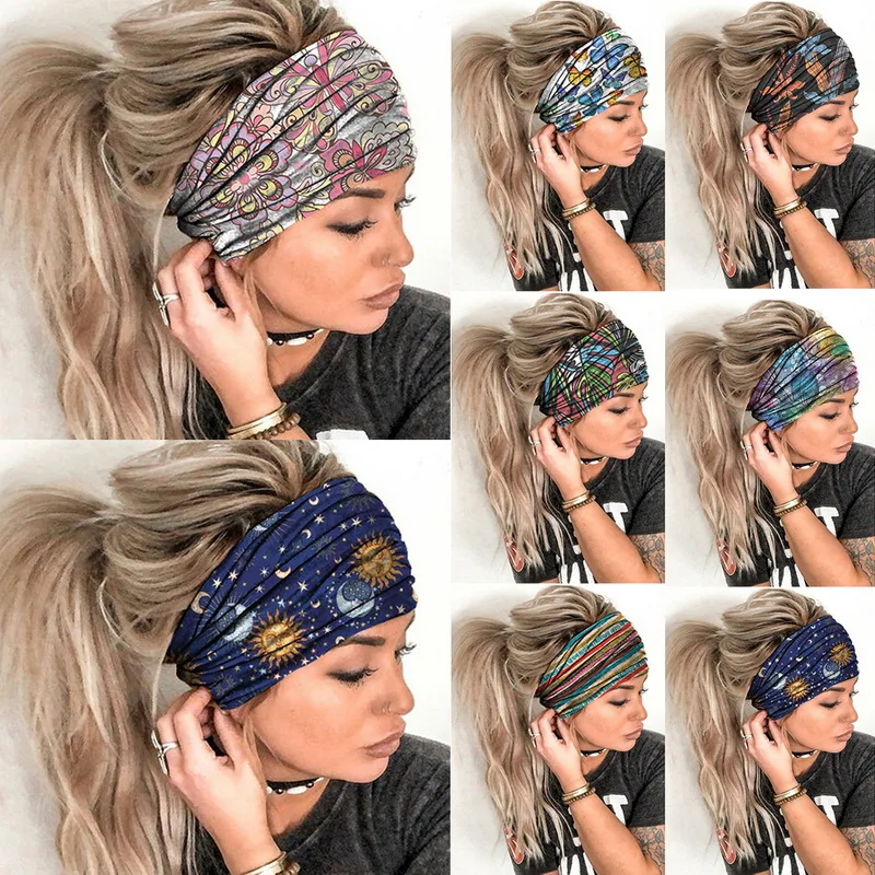 silver hair clips Women Headpiece Stretch 2020 Turban Hair Accessories Headwear Run Bandage Print Bands Gym Headbands Running Wide Headwrap bride headband