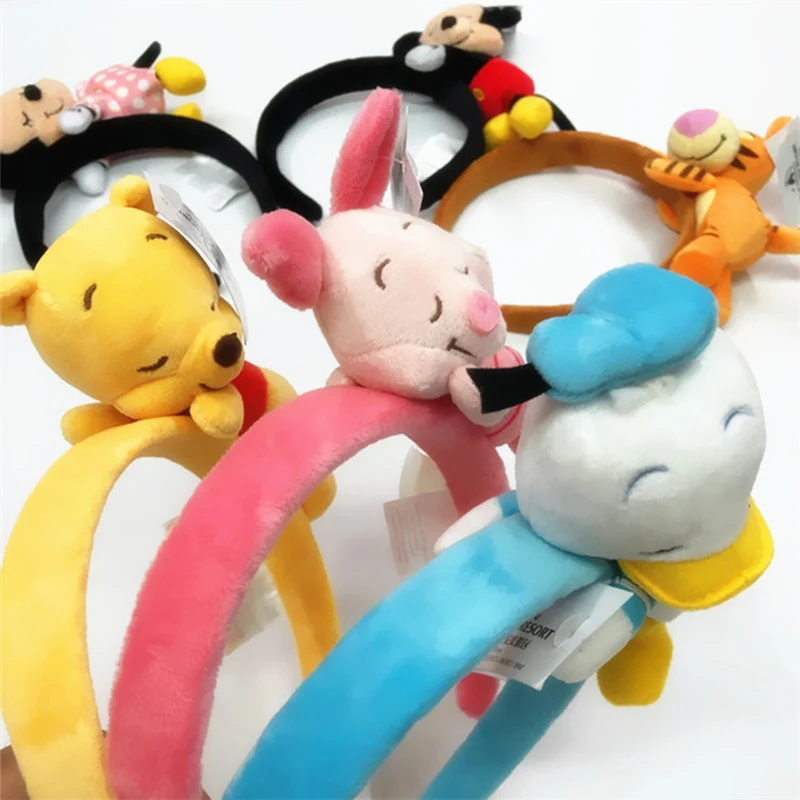 Disney 3D Sleeping Plush Doll Headband Cute Cartoon Dumbo Stitch Alien Headwear Girl Cosplay Kid Soft Original Mickey Minnie Ear